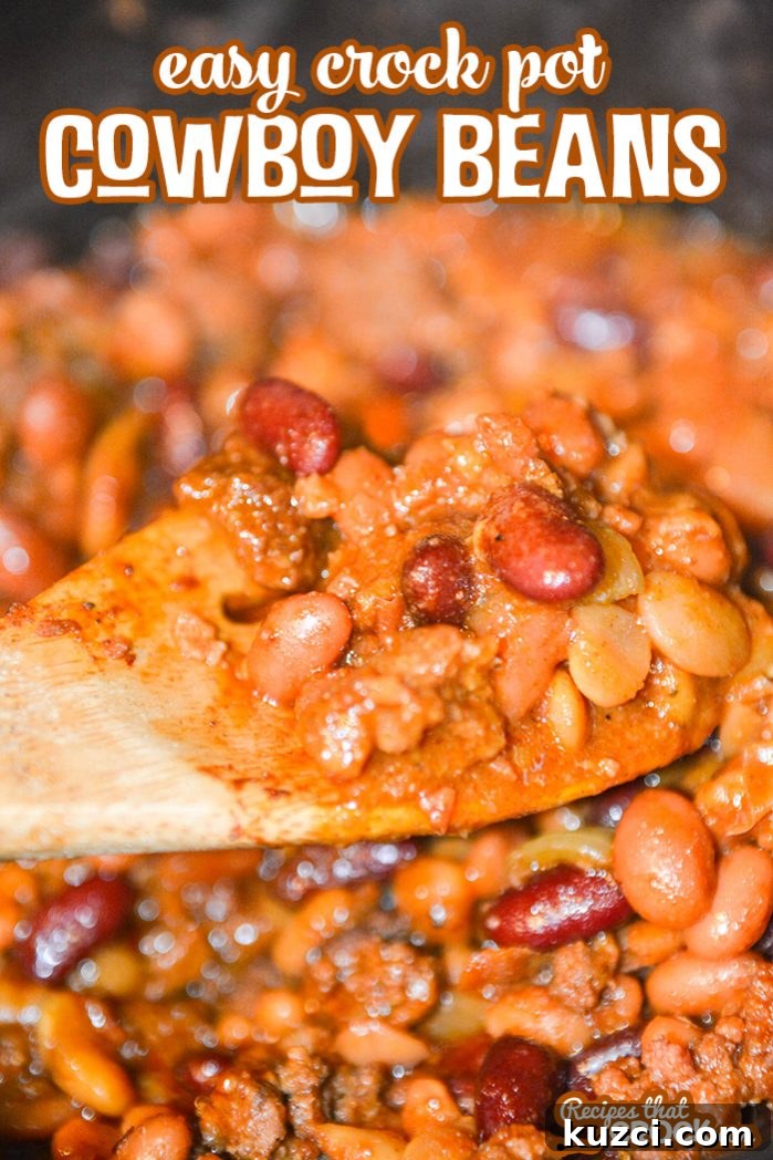 These Easy Crock Pot Cowboy Beans are fantastic as a flavorful side dish and perfect as a hearty bowl all on their own.
