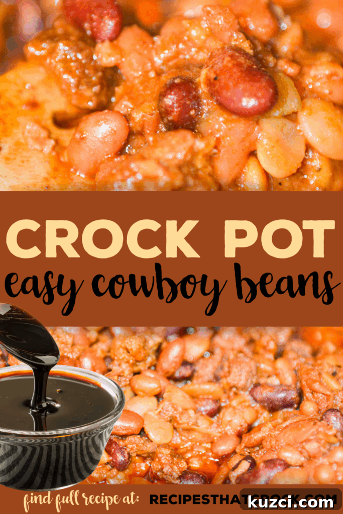 These Easy Crock Pot Cowboy Beans are fantastic as a flavorful side dish and perfect as a hearty bowl all on their own.