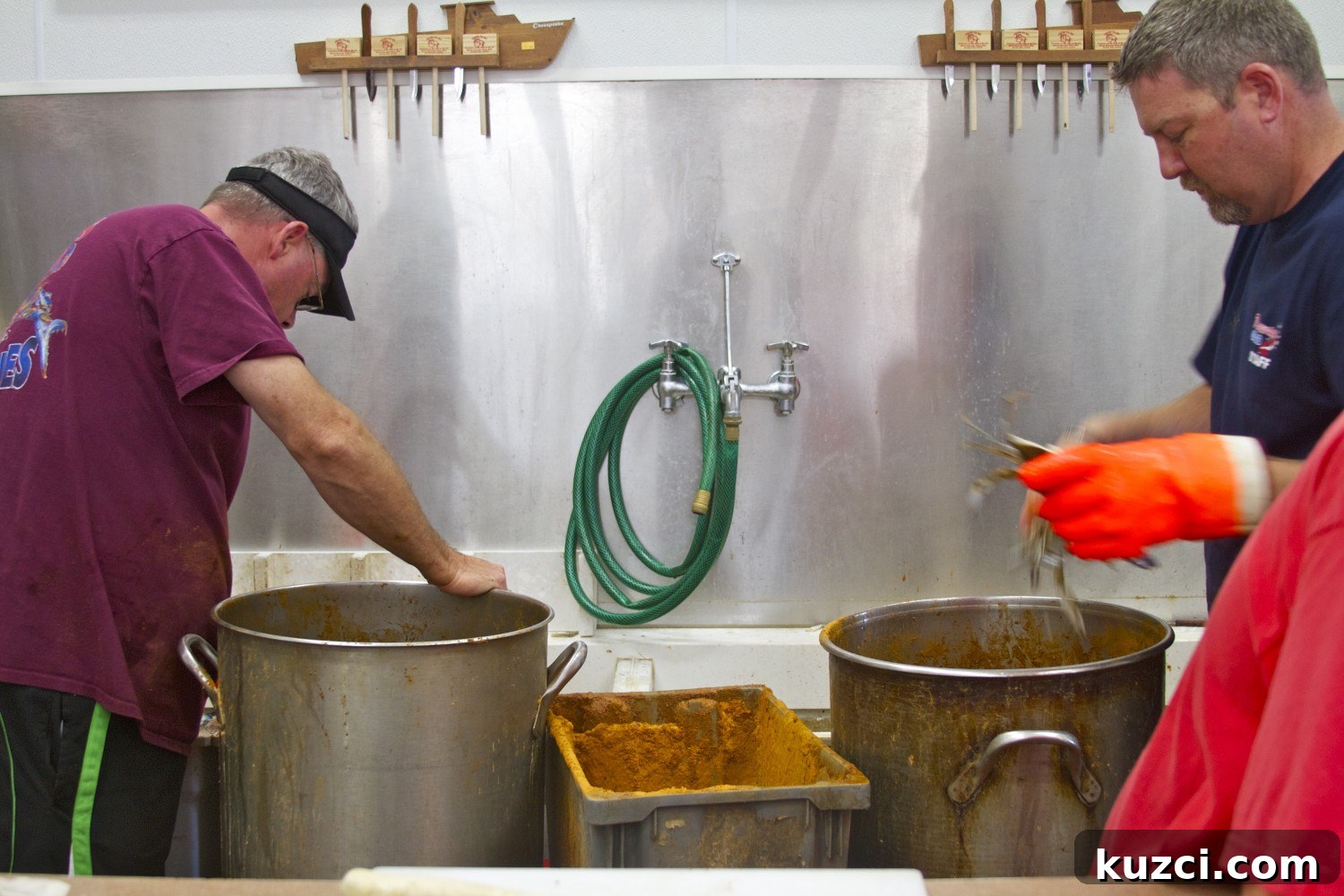 Crabs steaming in large pots