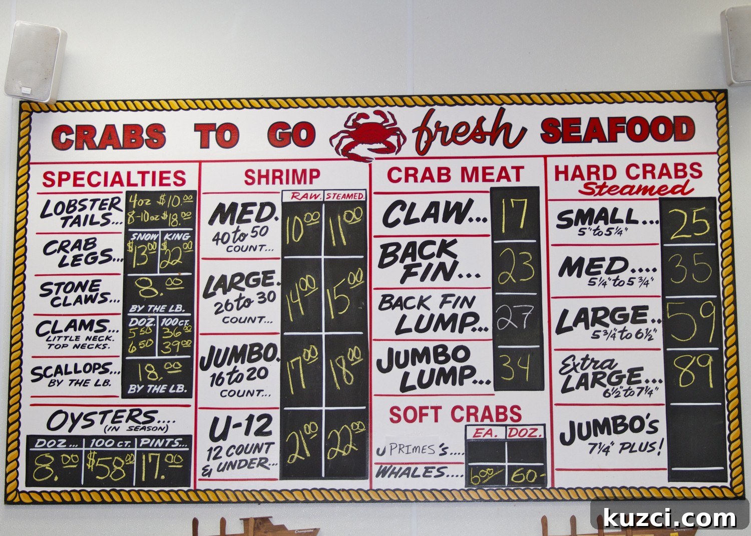 Seafood market prices for steamed crabs
