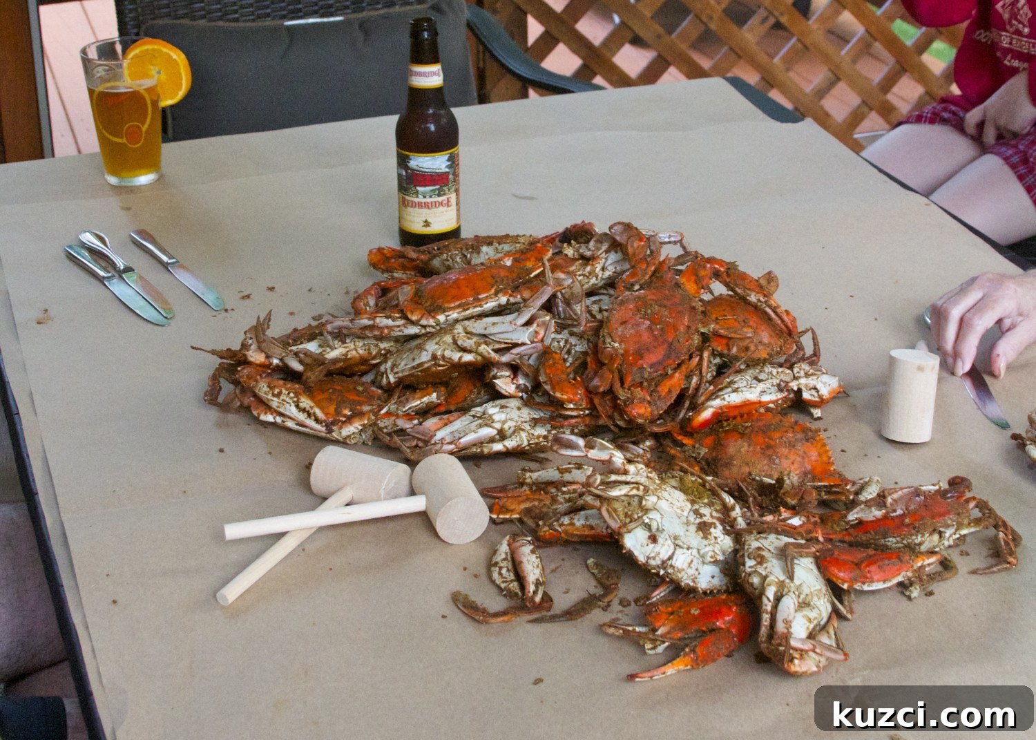 crabs on table Steamed crabs piled on a table