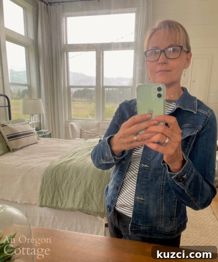 Good Things 42: Fall Decor, Cut Flowers and Cozy Jean Jacket 6 wearing wrangler jean jacket