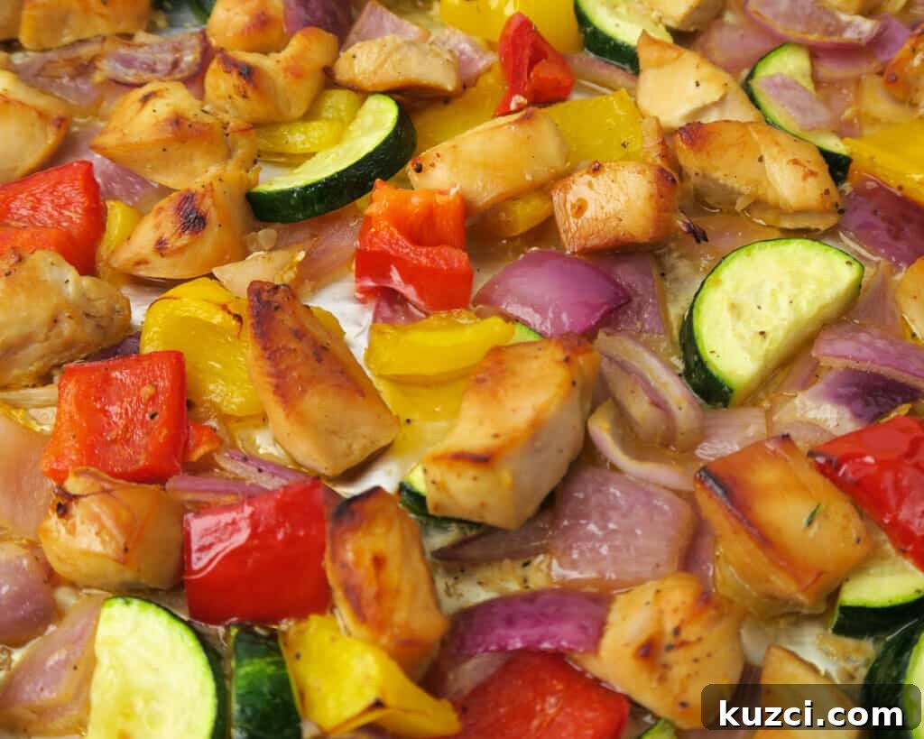 Sheet Pan Chicken and Vegetables: A Kabob Alternative 10 Close-up of finished Sheet Pan Chicken & Veggies