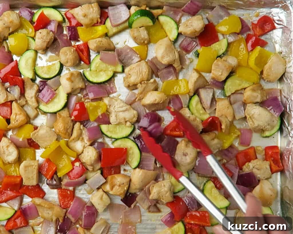 Sheet Pan Chicken and Vegetables: A Kabob Alternative 9 Baked chicken and veggies on sheet pan