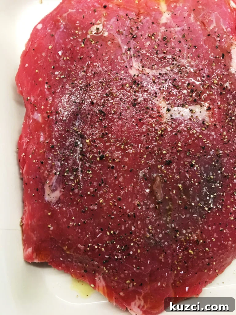 Cajun Garlic Butter Flank Steak Recipe 4 Seasoned flank steak before cooking