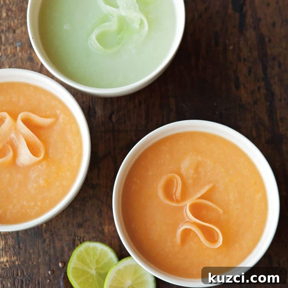 9 Cold Soup Recipes to Keep Your Kitchen Cool 9 Three bowls of chilled melon soup.