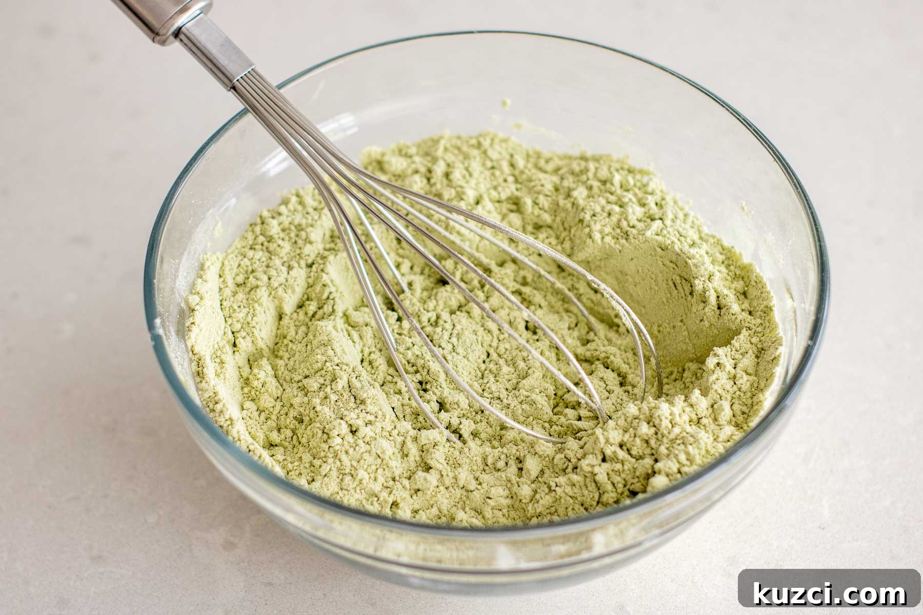 Homemade Matcha White Chocolate Chip Cookies Recipe 6 Dry ingredients mixed.