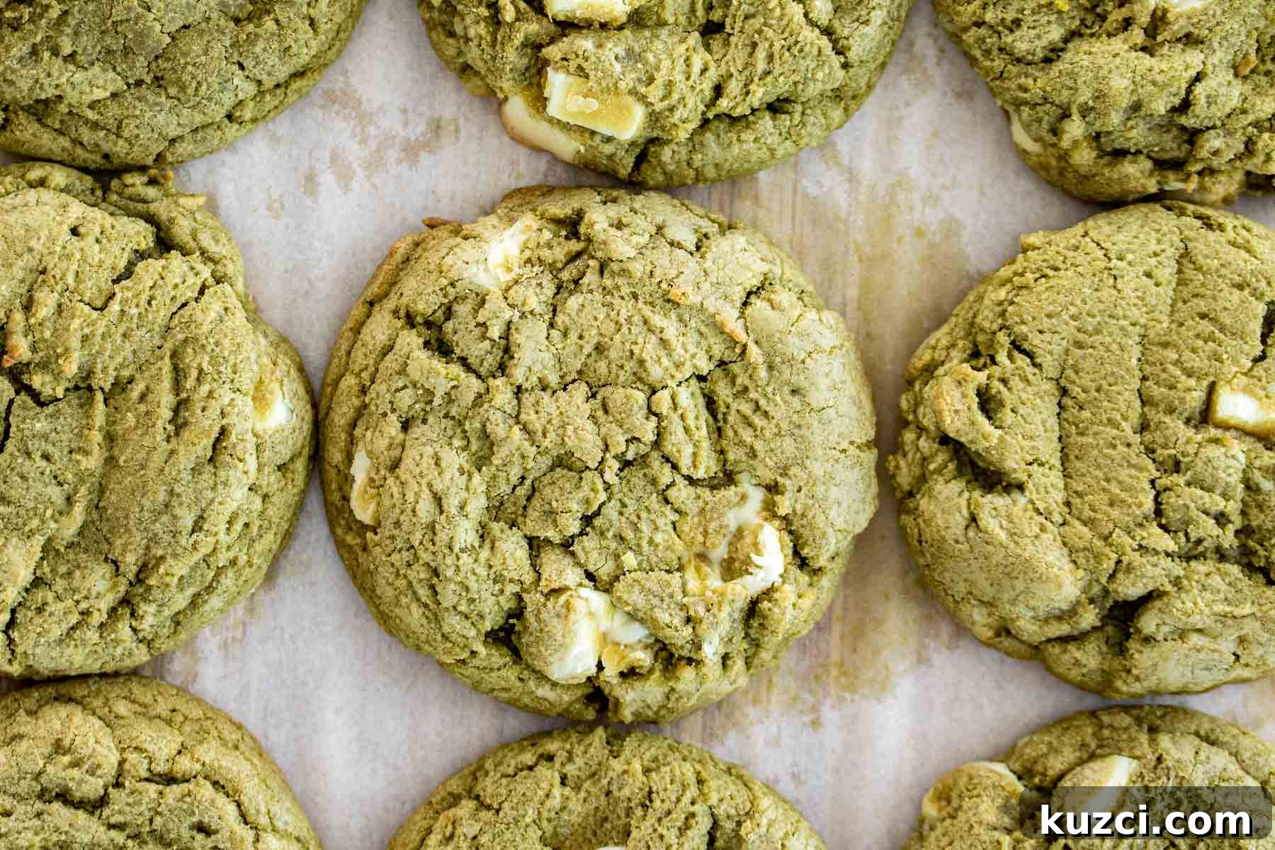 Homemade Matcha White Chocolate Chip Cookies Recipe 10 Matcha cookies, baked.