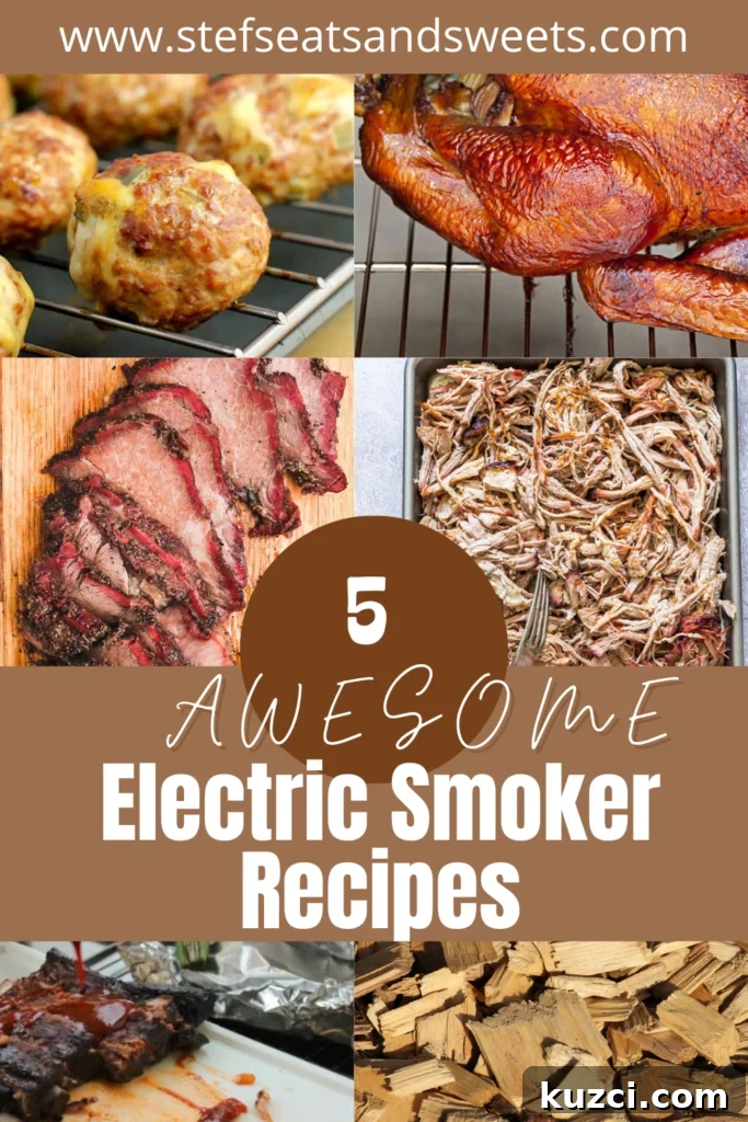 smoking meats in an electric smoker (plus 5 awesome recipes) pinterest collage 2 