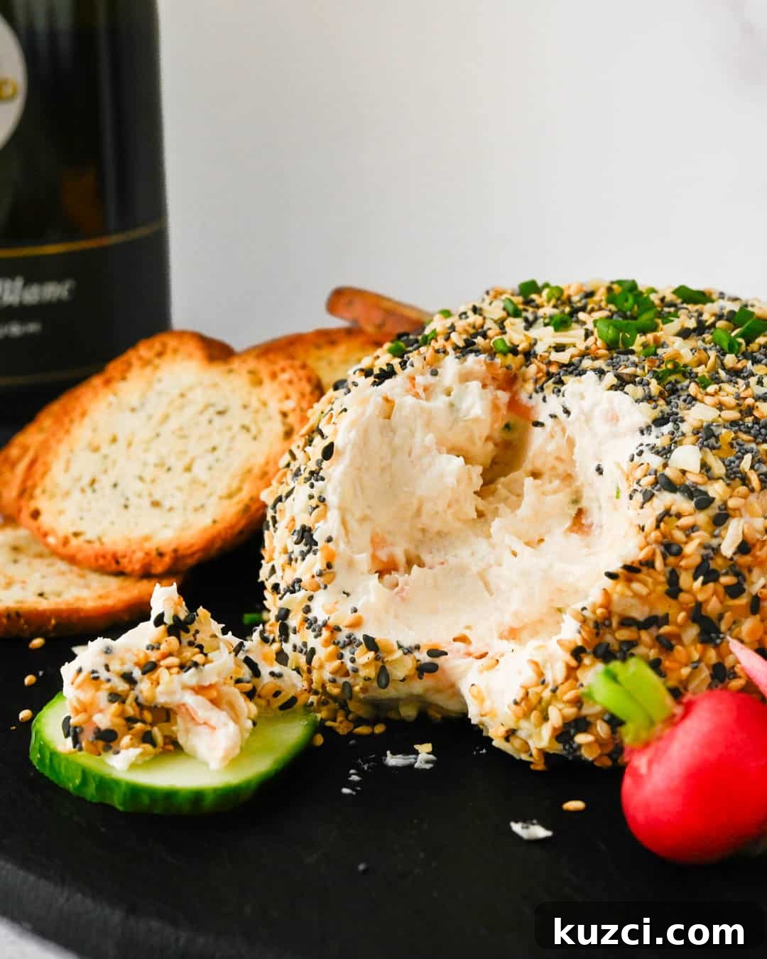 Smoked Salmon Cheese Ball with Dill and Capers 15 A closeup shot.