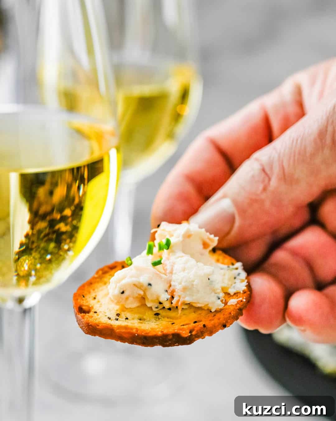 Smoked Salmon Cheese Ball with Dill and Capers 16 Serving with a cracker and wine.