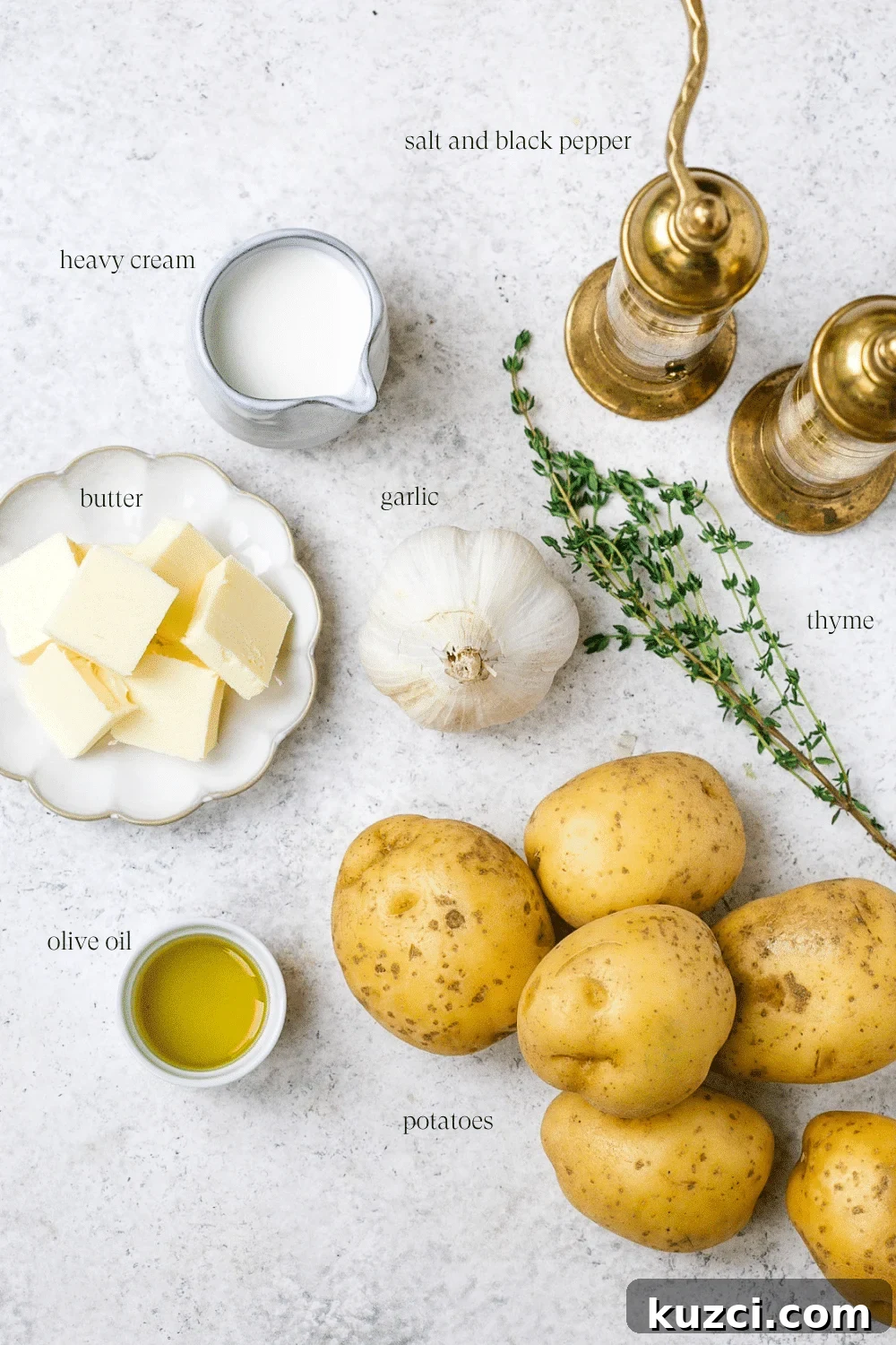 Ingredients for roasted garlic mashed potatoes.