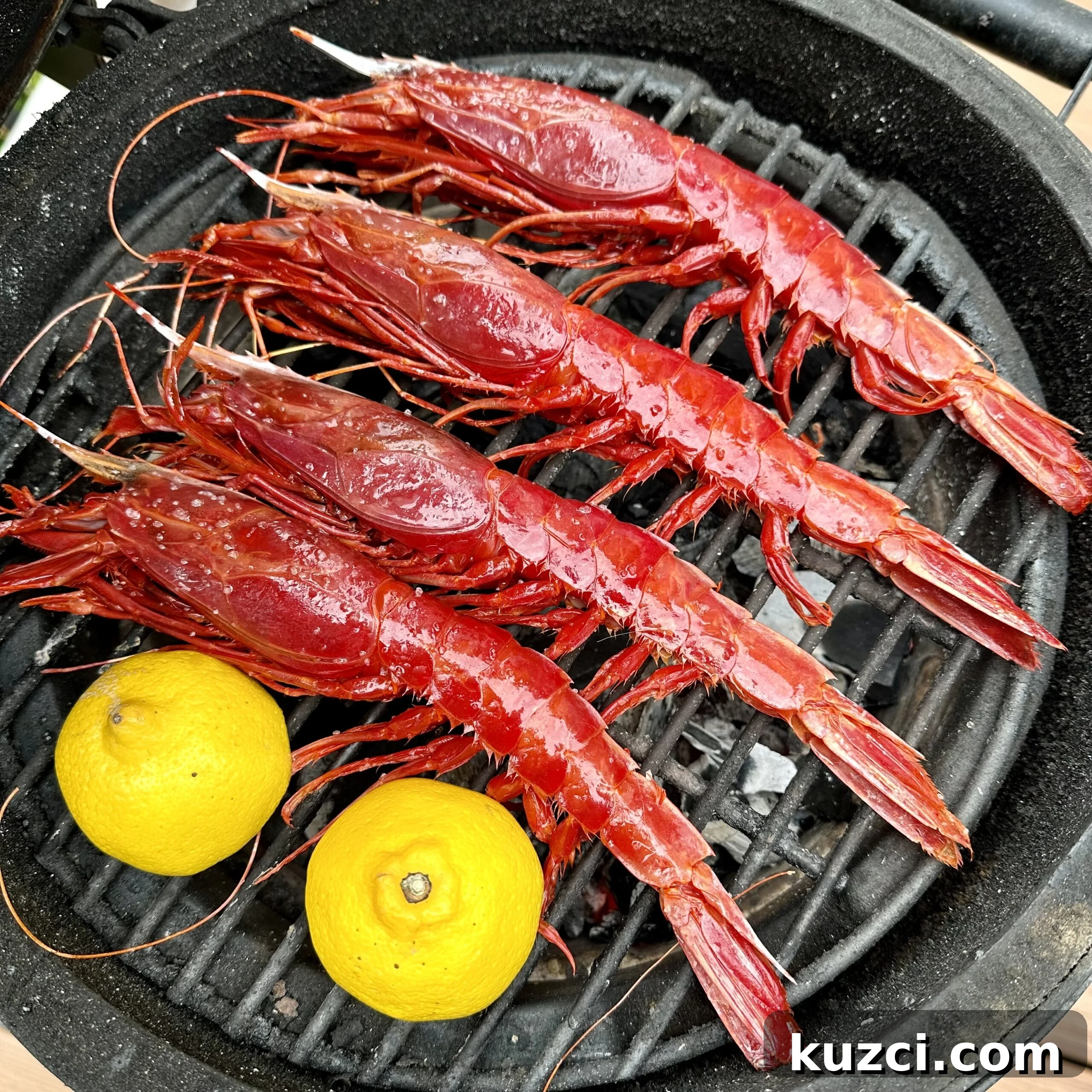 Garlic Butter Grilled Prawns Recipe with Lemon 5 Carabinero shrimp on grill