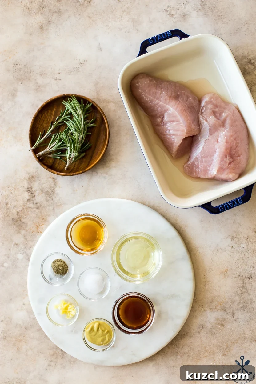Overhead photo of ingredients for marinated turkey tenderloins