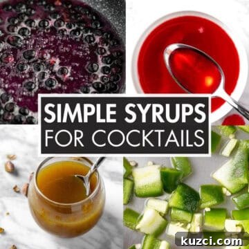 A collage of simple syrups with the text overlay: 'Simple Syrups For Cocktails'.