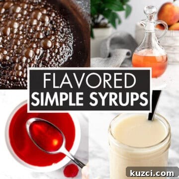 A collage of simple syrup recipes with the text overlay: 'Flavored Simple Syrups'.