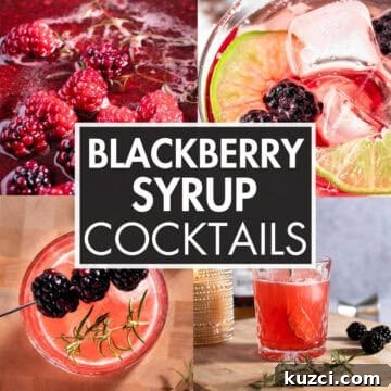 A collage of blackberry cocktails with the text overlay: 'Blackberry Syrup Cocktails'.