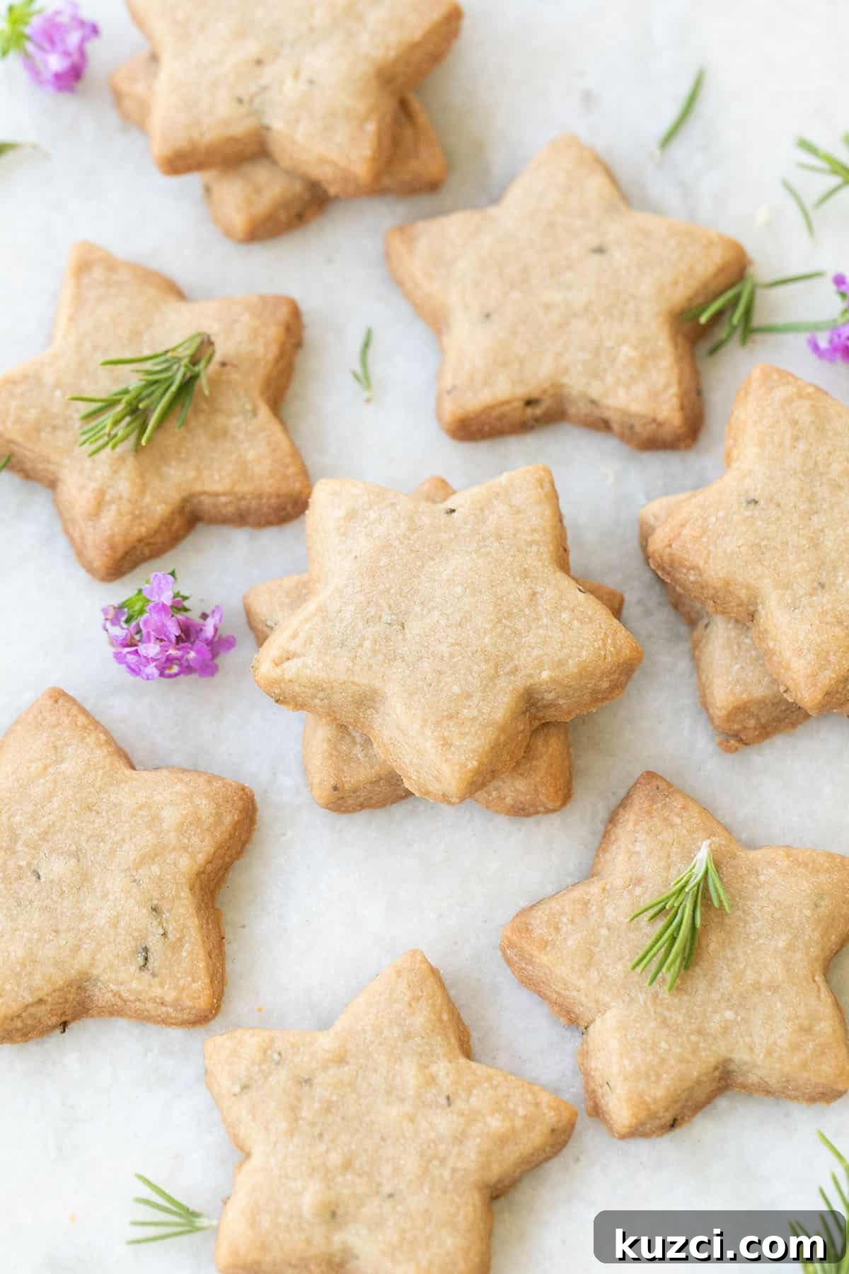 Cookie Recipes for Holidays, Parties, and Everyday Treats 13 Rosemary shortbread cookies star shaped.