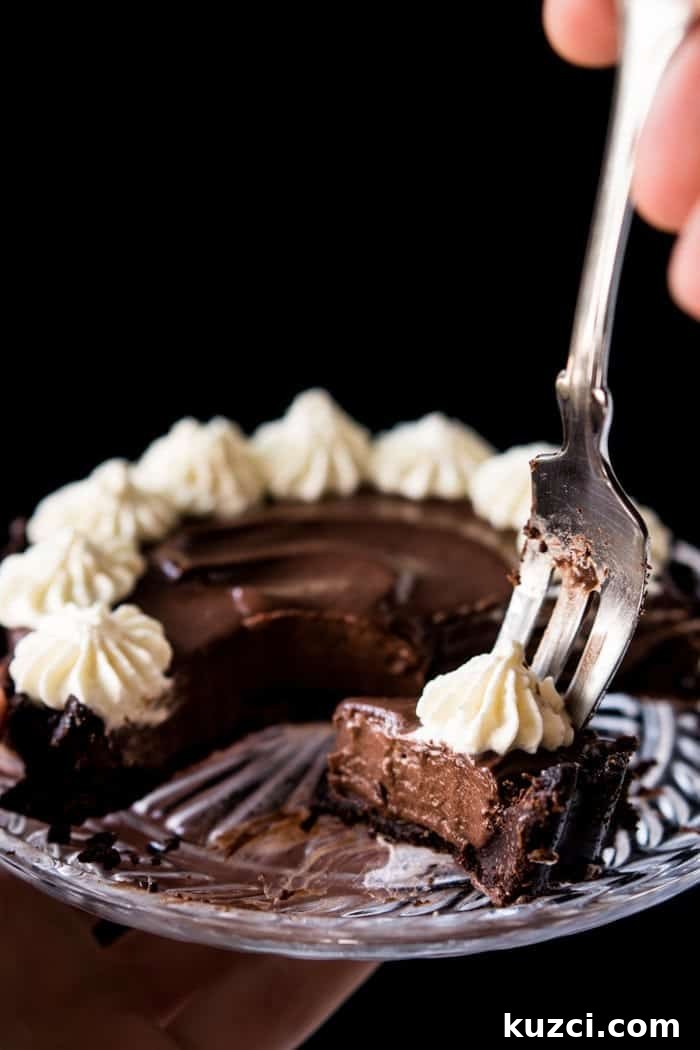 No Bake Chocolate French Silk Pie for One Gluten Free Keto Paleo 2 Eating a keto chocolate French silk pie with a fork