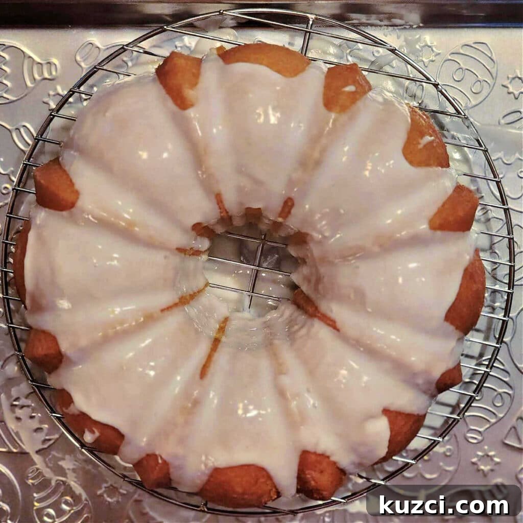 Zesty Lemon Pound Cake for Serious Lemon Lovers 7 Overhead shot of Bundt cake with glaze