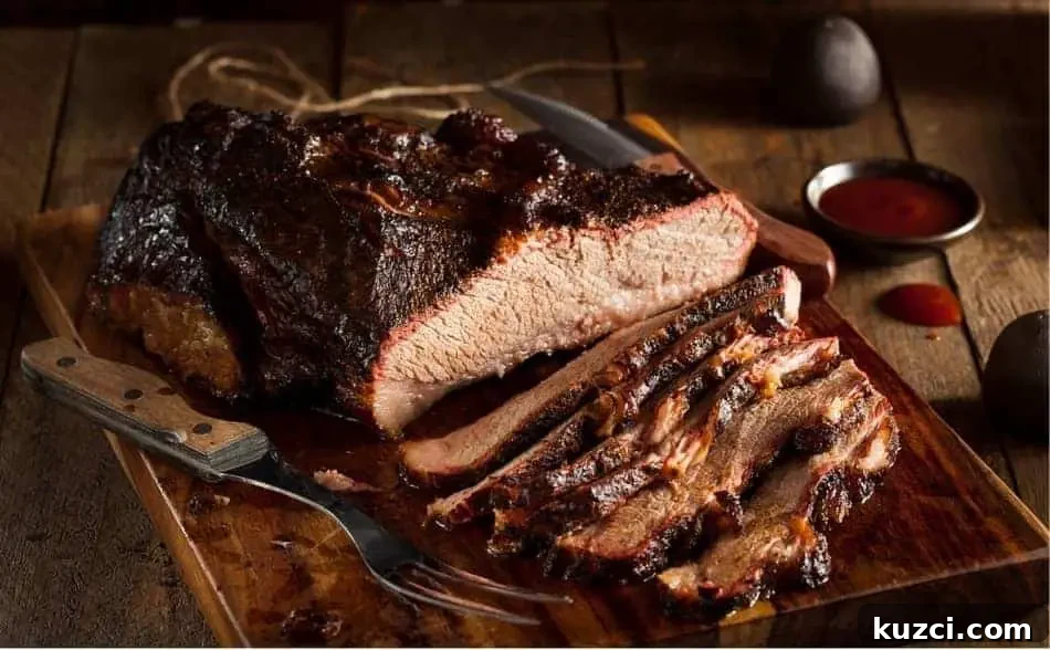 Smoked brisket cooked low and slow