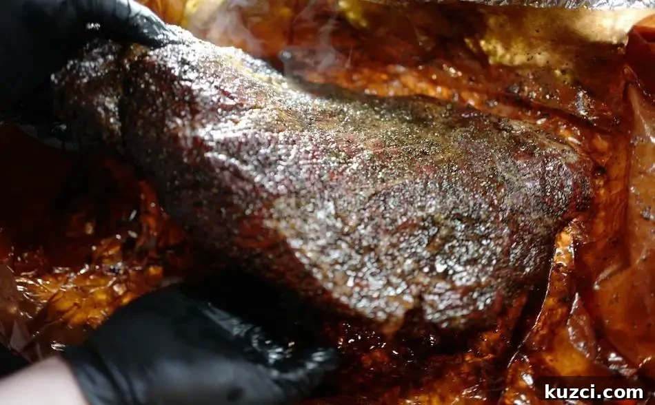 Sliced smoked brisket with bark