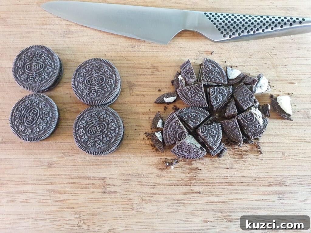 Cookies and Cream Nice Cream Recipe 6 Chopping up Oreos.