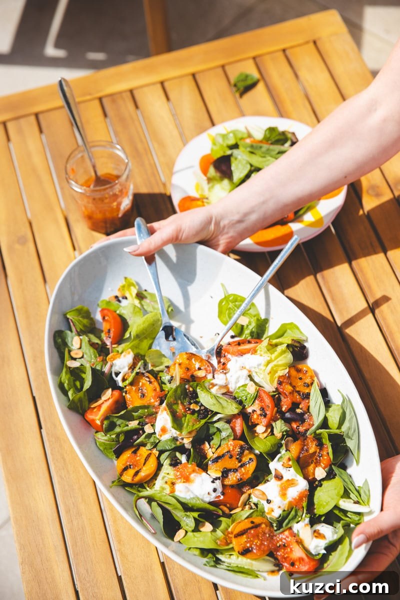 Grilled Apricot Salad with Arugula and Feta 4 Serving the Griddled Apricot Salad - Georgie Eats