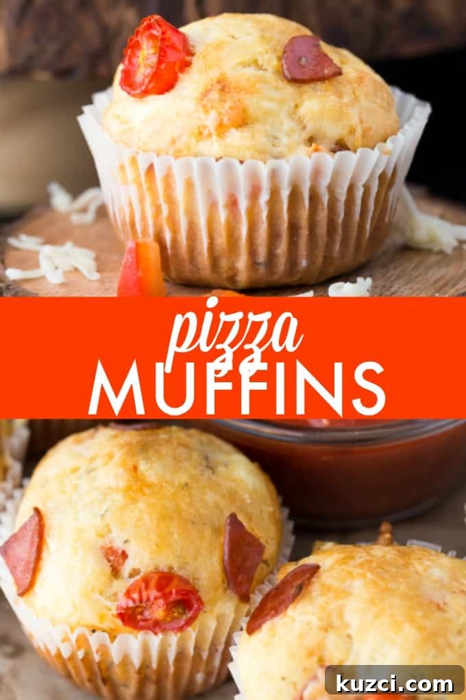 Mini Pizza Muffins with Mozzarella and Pepperoni 4 Pizza Muffins - This kid friendly snack tastes and smells like pizza, but in a muffin form. Add in your fave toppings to change it up!