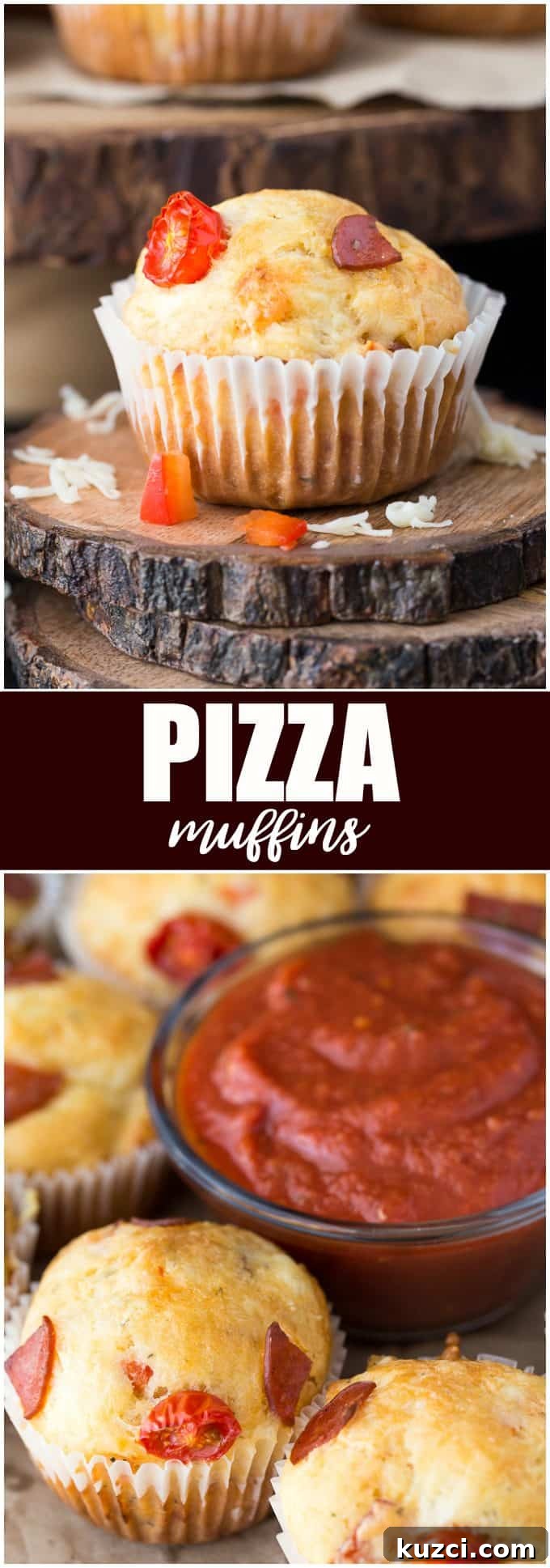 Mini Pizza Muffins with Mozzarella and Pepperoni 6 Pizza Muffins - This kid friendly snack tastes and smells like pizza, but in a muffin form. Add in your fave toppings to change it up!