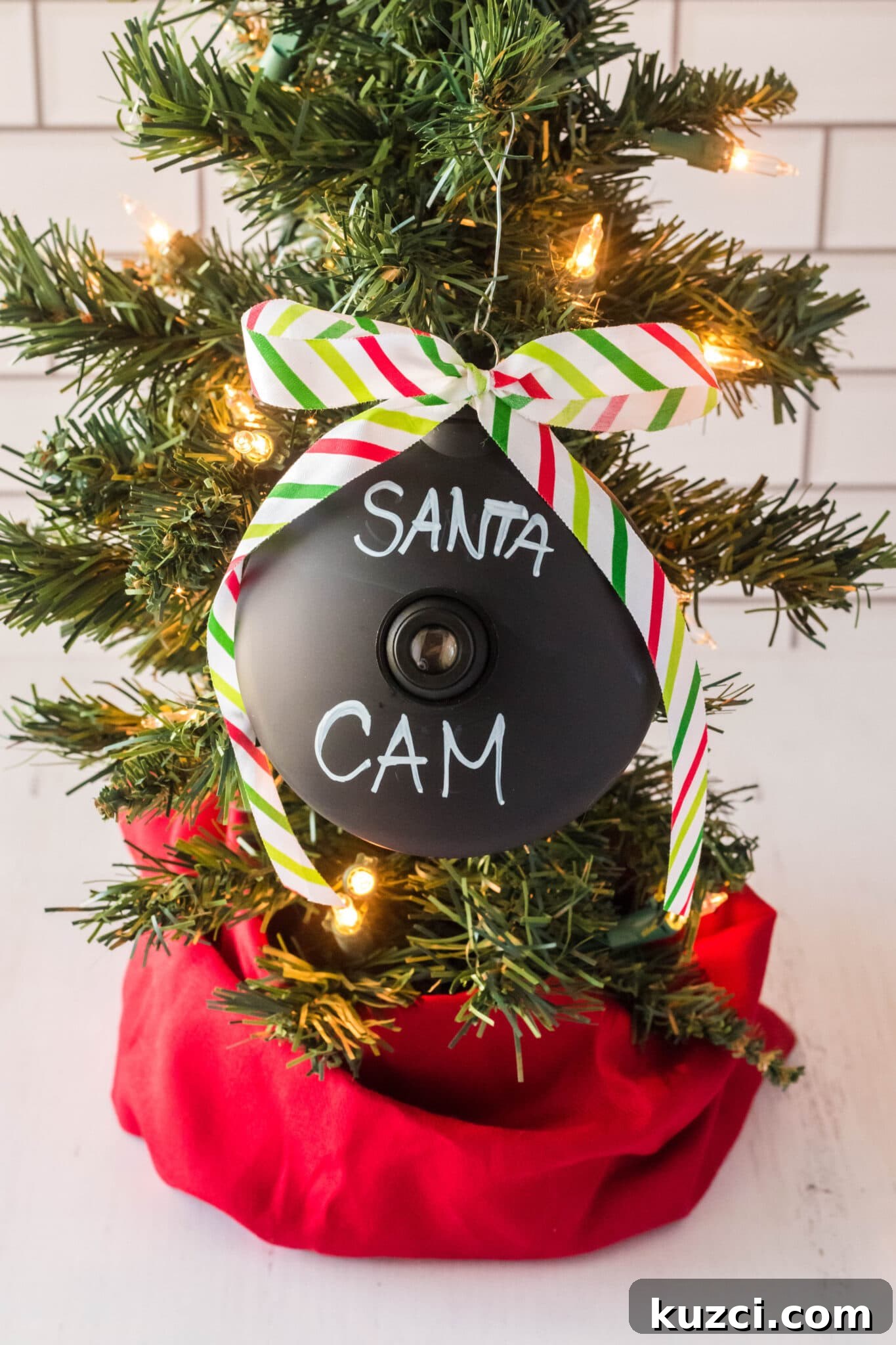 How to Make a Santa Cam Ornament for Your Christmas Tree 8 Santa cam ornament hanging on tree