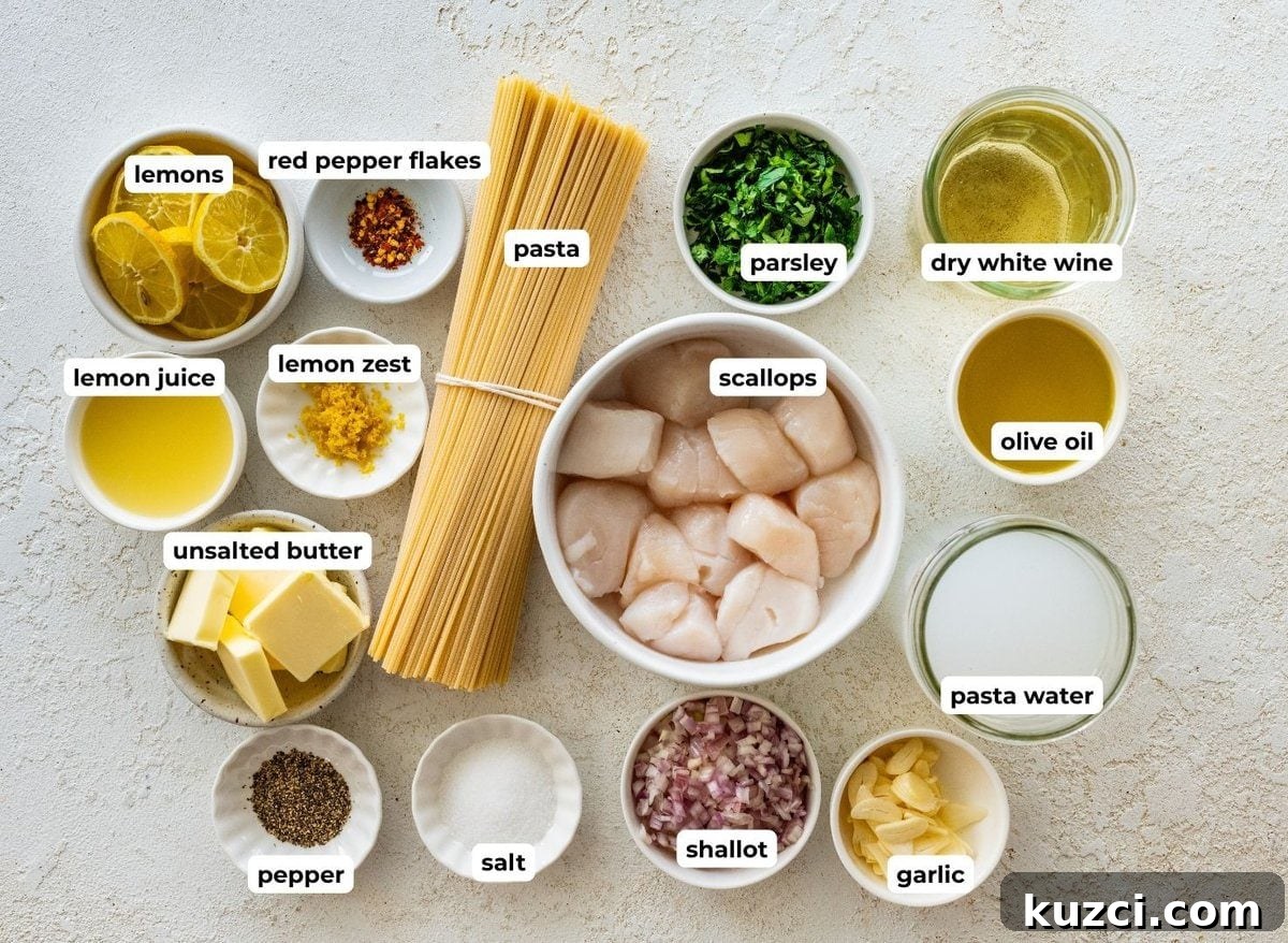 Scallop Pasta with Lemon Garlic Sauce 6 Ingredients to make scallop pasta.