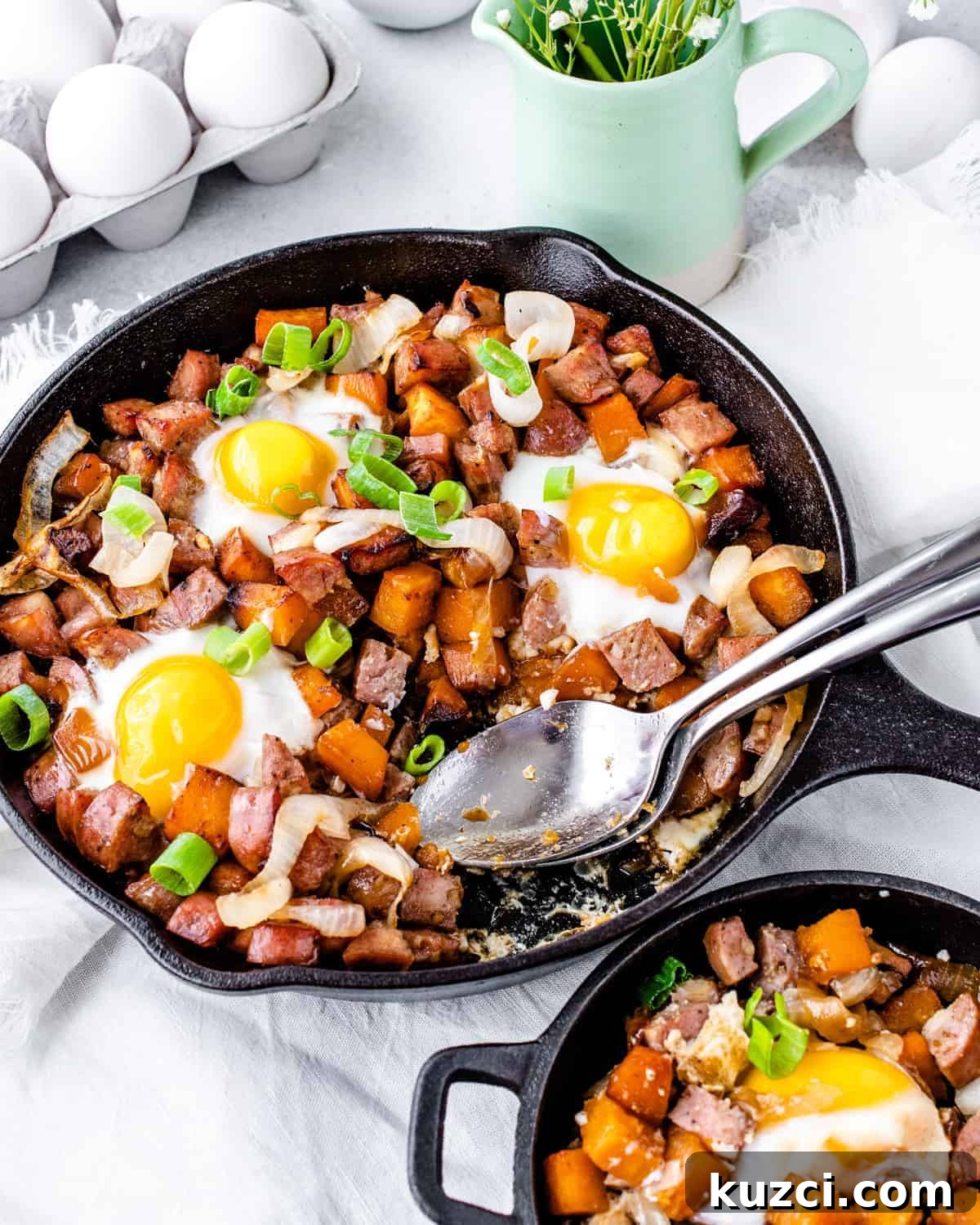 10 Father's Day Recipes Dad Will Love 3 sweet potato hash in a cast iron skillet