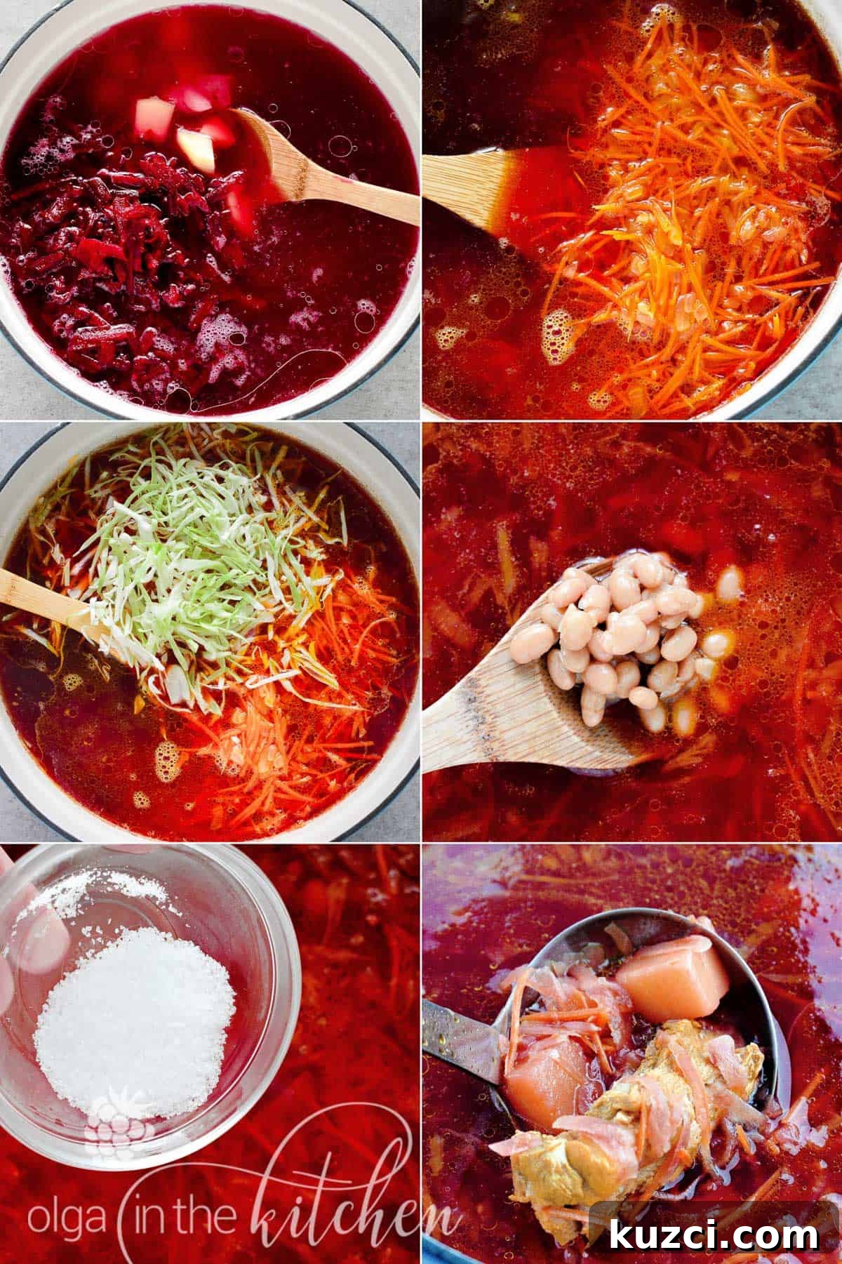 Classic Red Borscht Recipe with Ribs 7 Classic Red Borscht with Ribs (beet soup) - ready to serve with sour cream and dill