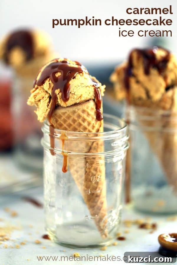 Pumpkin Cheesecake Ice Cream with Caramel Swirl 3 Caramel Pumpkin Cheesecake Ice Cream | Melanie Makes