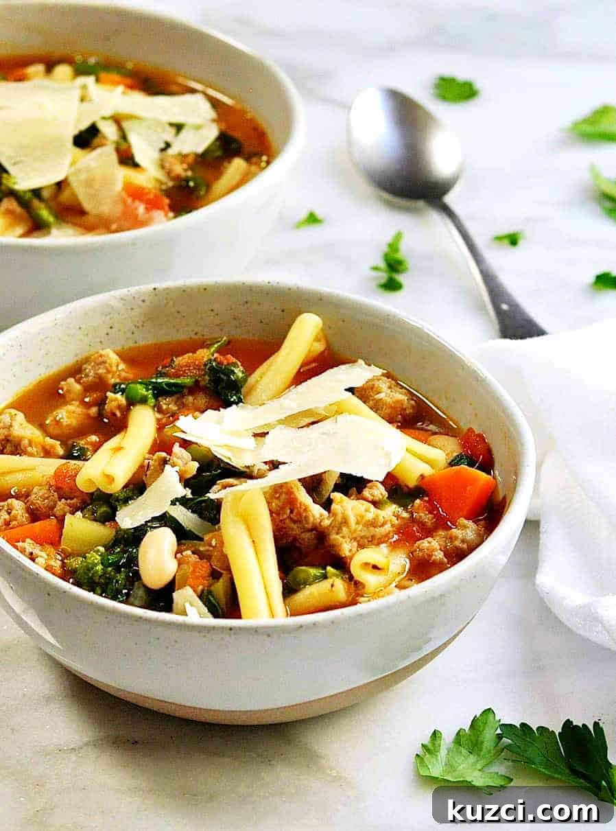 Classic Italian Pasta e Fagioli Soup Recipe 3 Pasta e Fagioli soup served in ceramic bowls
