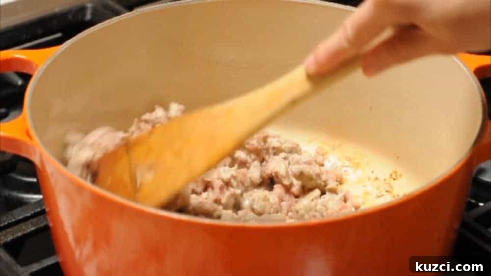 Classic Italian Pasta e Fagioli Soup Recipe 4 Browning Sausage