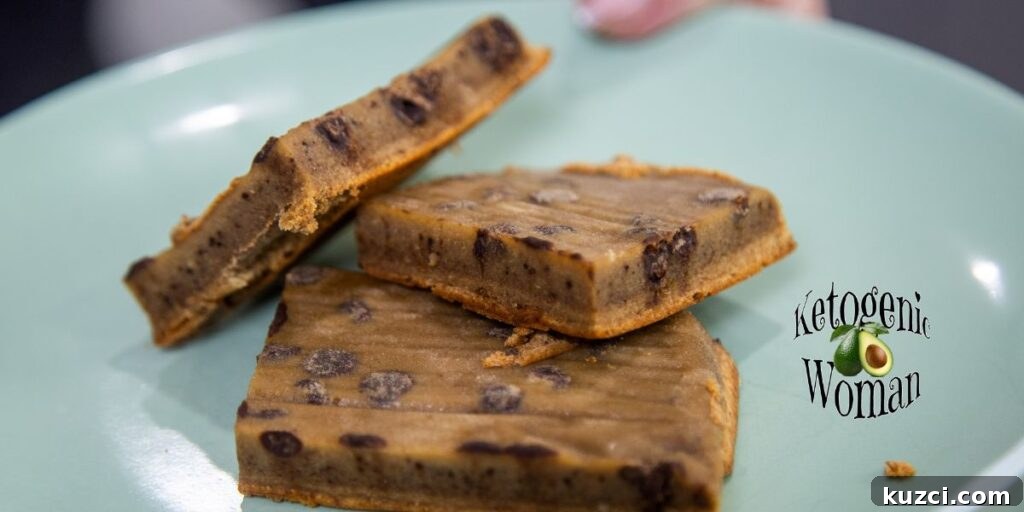 Low-Carb Keto Protein Powder Cookie Bars 2 keto protein powder cookie bars on blue plate