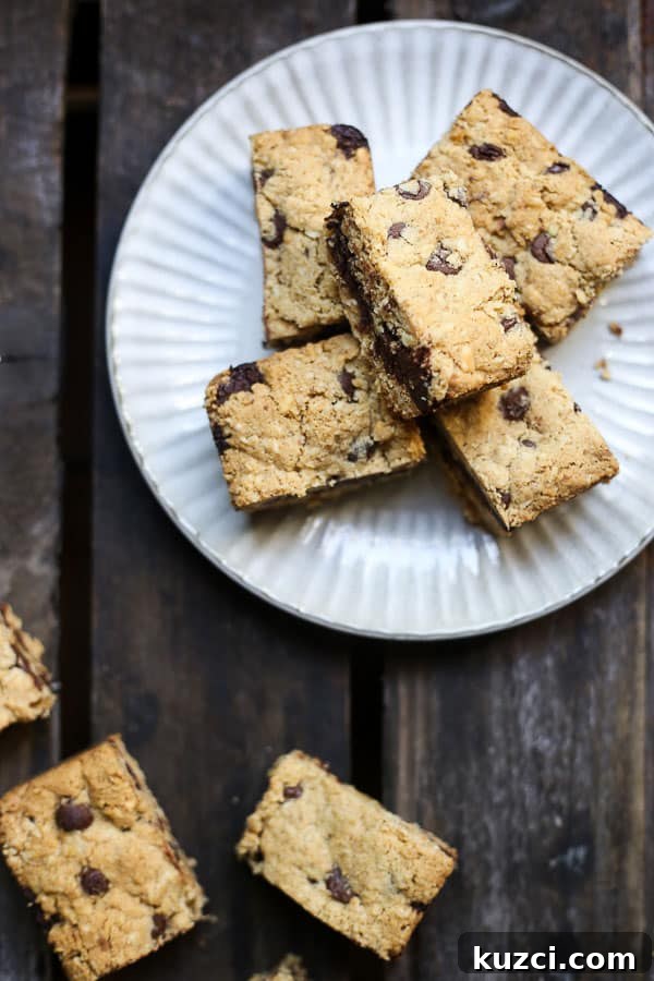 overhead of Nutella Fudge Oat Bars on a plate
