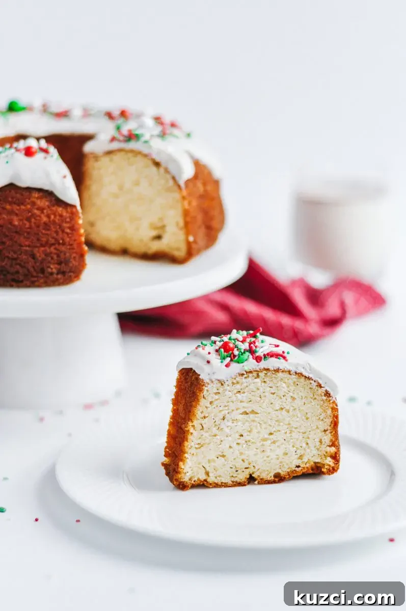 Holiday Eggnog Bundt Cake Recipe with Rum Glaze 6 Bundt cake with sprinkles