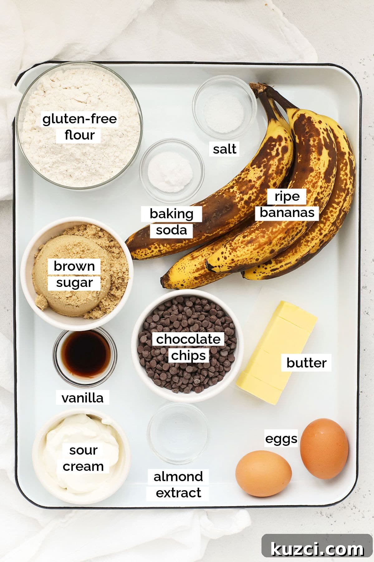 ingredients for gluten-free chocolate chip banana bread