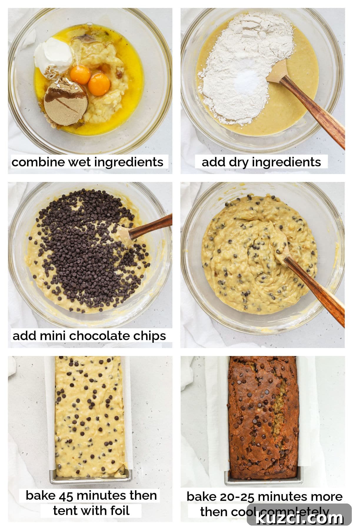 making gluten-free chocolate chip banana bread step by step