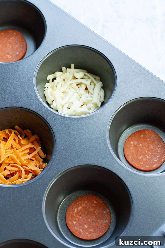 Pepperoni Cheese Crisps Recipe: Crispy Low-Carb Snack 3 Pepperoni and cheese in muffin tin