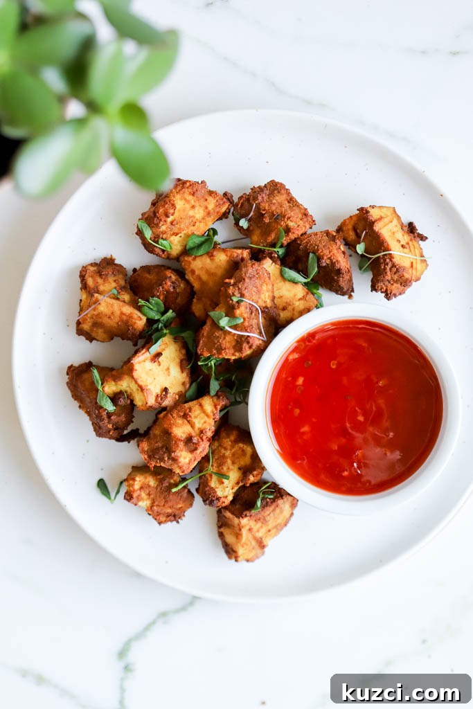 Crispy Air Fryer Tofu Nuggets Vegan and Gluten Free 2 extra-firm tofu bites
