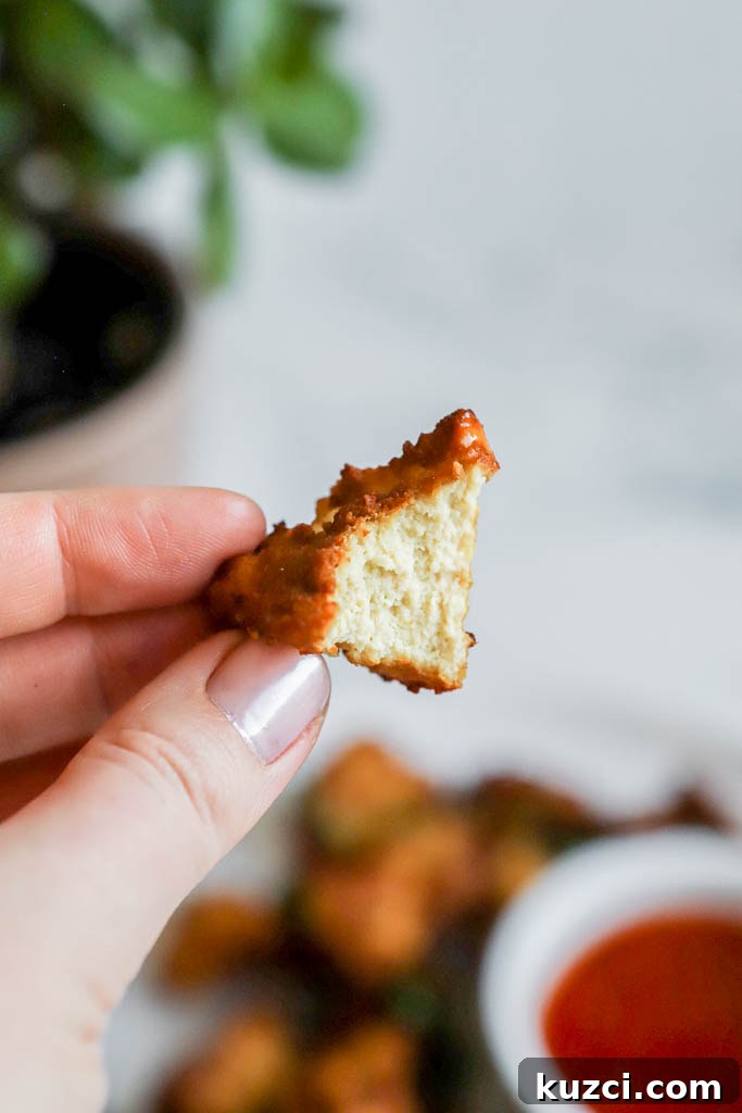 Crispy Air Fryer Tofu Nuggets Vegan and Gluten Free 3 piece of tofu with crunchy texture